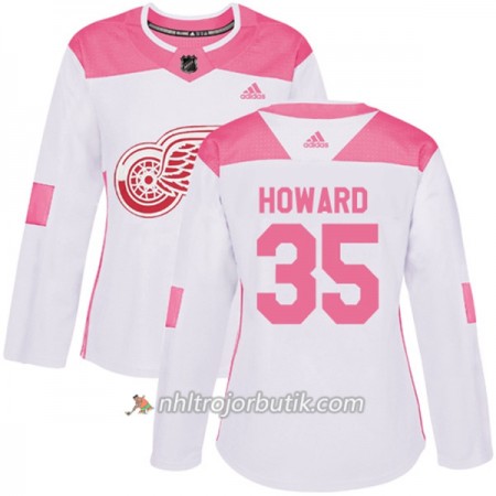 Dame Ishockey Detroit Red Wings Tröja Jimmy Howard 35 Adidas 2017-2018 Vit Rosa Fashion Authentic